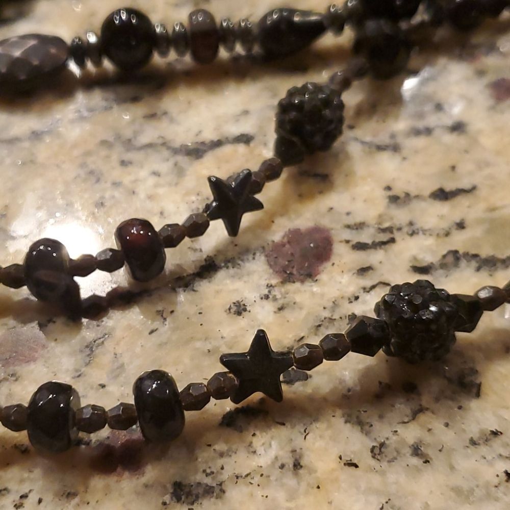 Handmade Black Beaded Statement Necklace Multi Shape Acrylic Glass Mixed Bead - Picture 4 of 5